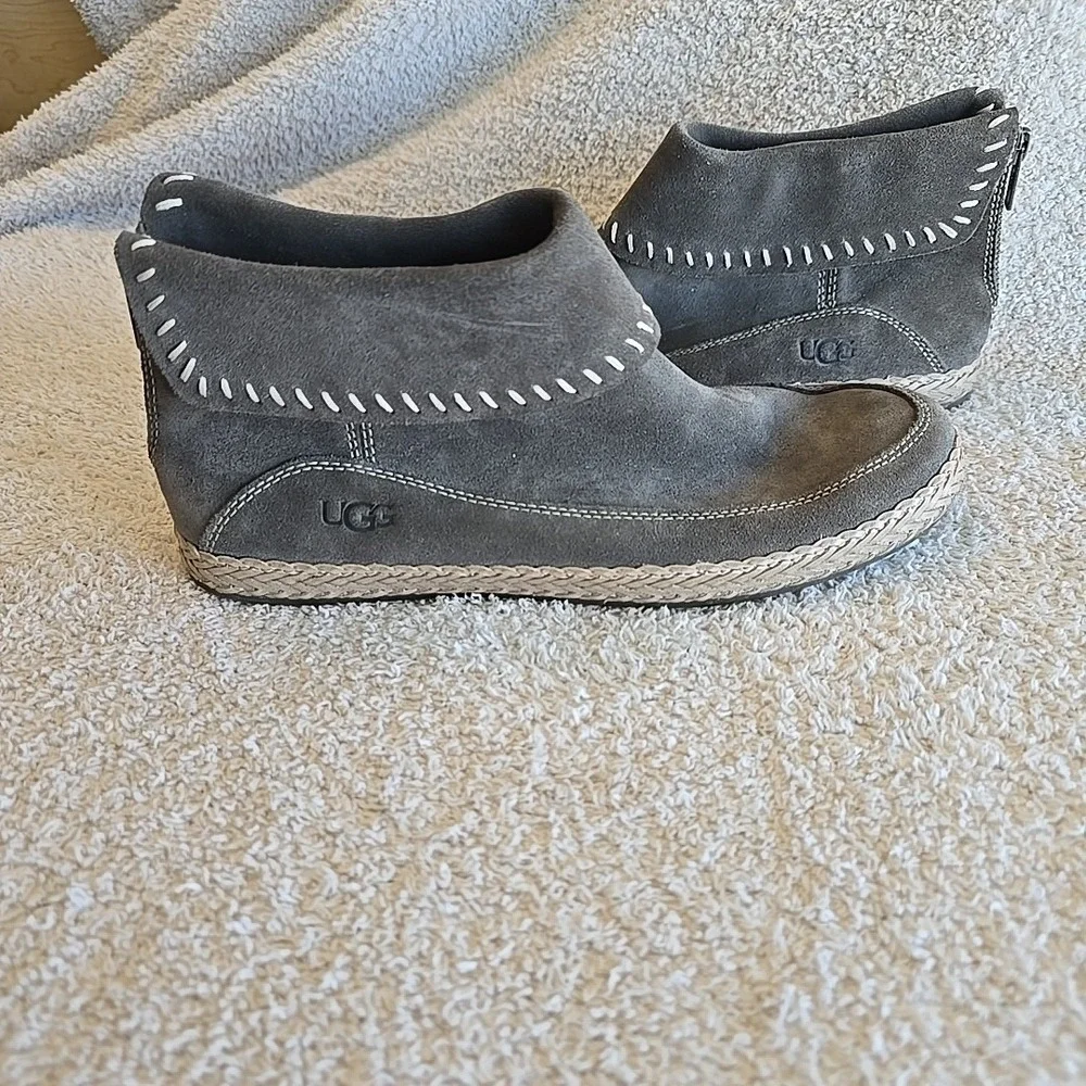 UGG‎ Varney Women's Flat Ankle Boots Rear Zip Booties Slate Gray Suede Sz 8.5